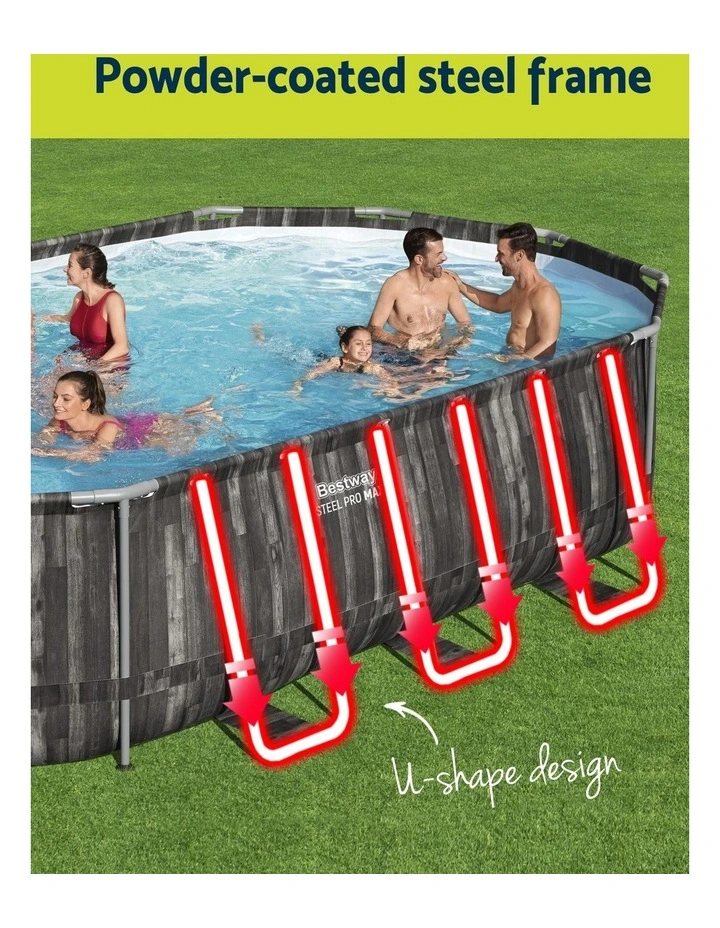 Filter Pump Ladder Cover Swimming Pool Steel Frame Set 6.1x3.66m in Grey image 6