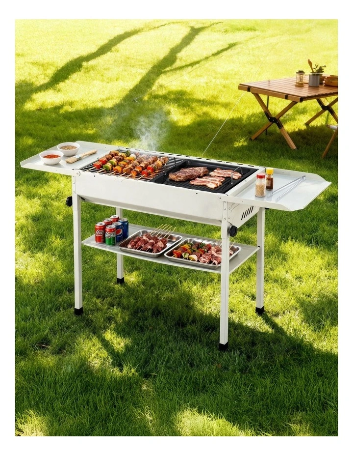 Portable BBQ Grill With Stainless Steel Racks & Pans in Beige image 3
