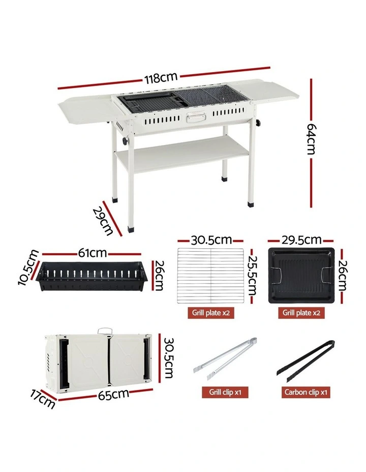 Portable BBQ Grill With Stainless Steel Racks & Pans in Beige image 4