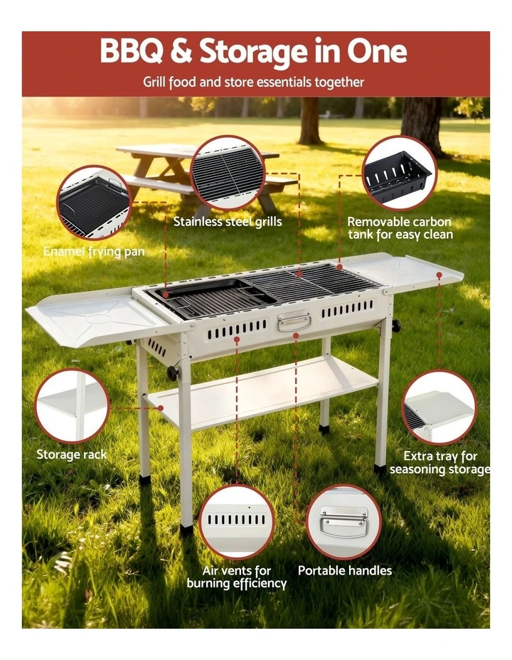 Portable BBQ Grill With Stainless Steel Racks & Pans in Beige image 5