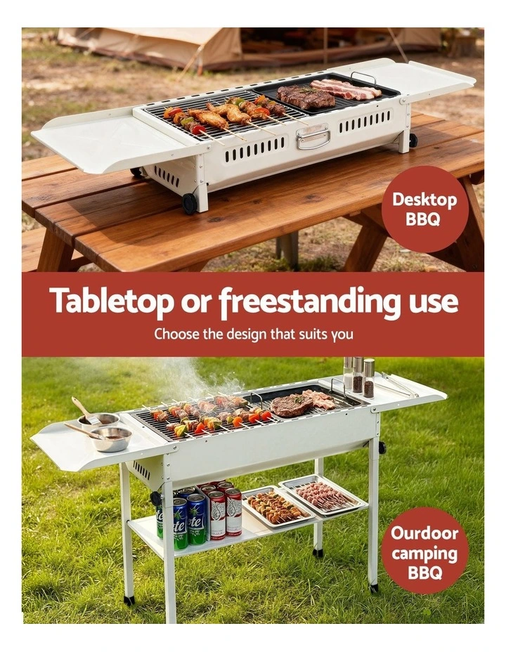 Portable BBQ Grill With Stainless Steel Racks & Pans in Beige image 6