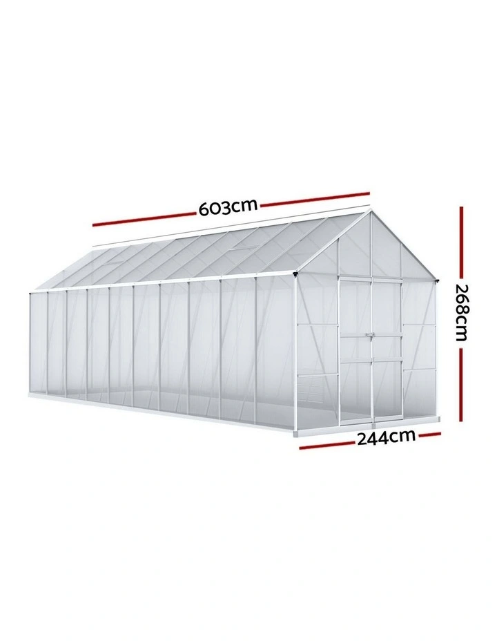 Double Doors Aluminium Green House Garden Shed 6.03x2.44x2.68m in Silver image 1