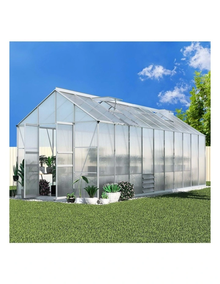 Double Doors Aluminium Green House Garden Shed 6.03x2.44x2.68m in Silver image 3