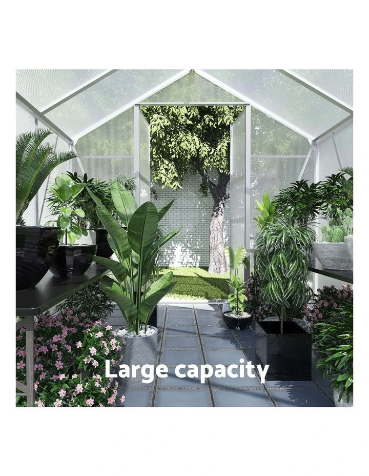 Double Doors Aluminium Green House Garden Shed 6.03x2.44x2.68m in Silver image 4