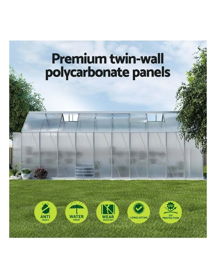 Double Doors Aluminium Green House Garden Shed 6.03x2.44x2.68m in Silver image 6