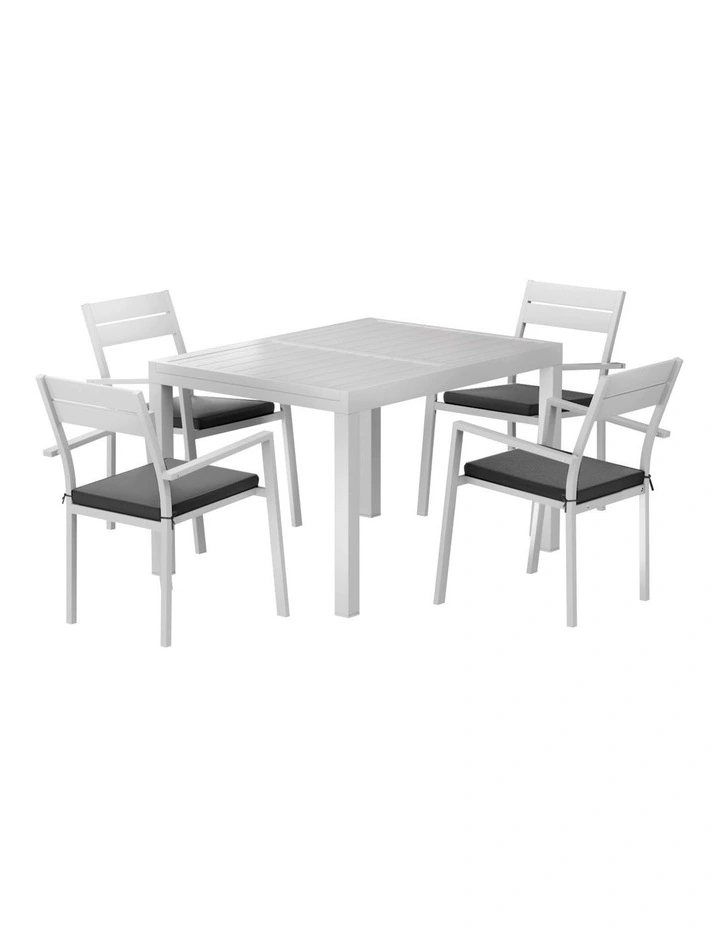 Aluminum Extendable Table Setting Outdoor Dining Set 5 Piece in White image 1