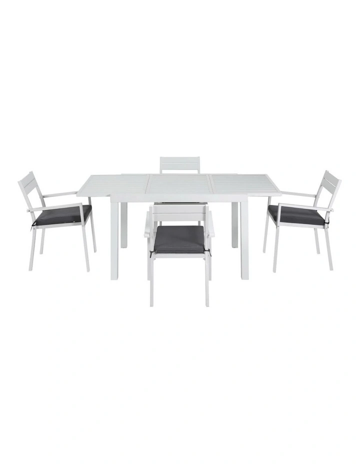 Aluminum Extendable Table Setting Outdoor Dining Set 5 Piece in White image 2