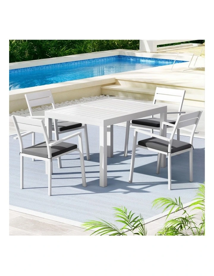 Aluminum Extendable Table Setting Outdoor Dining Set 5 Piece in White image 3