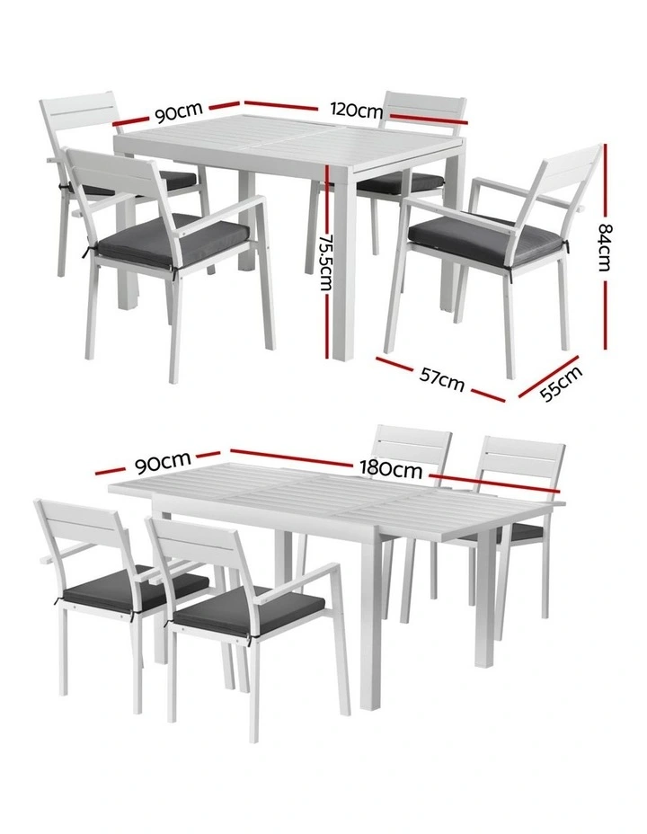 Aluminum Extendable Table Setting Outdoor Dining Set 5 Piece in White image 4