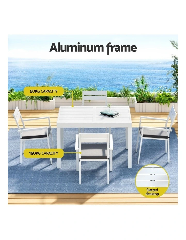 Aluminum Extendable Table Setting Outdoor Dining Set 5 Piece in White image 5