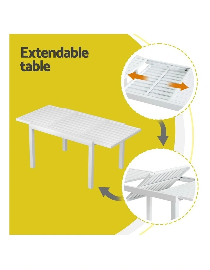 Aluminum Extendable Table Setting Outdoor Dining Set 5 Piece in White image 6