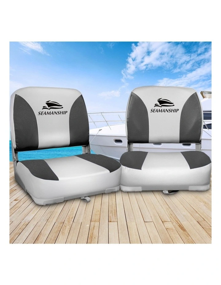 Marine Swivel Low Back Folding Boat Seats 2 Pieces 13cm in Padding Charcoal image 3