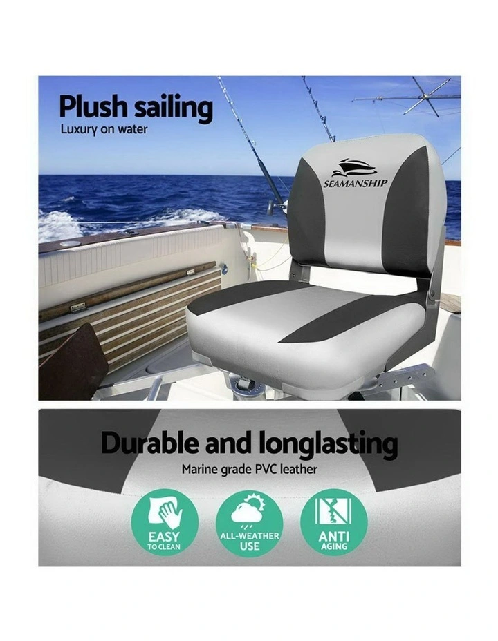 Marine Swivel Low Back Folding Boat Seats 2 Pieces 13cm in Padding Charcoal image 5