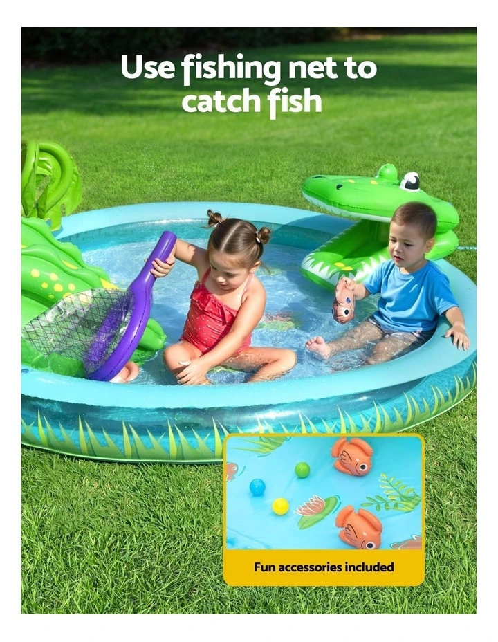 Inflatable Splash Play Pool With Slide Ball Fishing Net in Multi image 6