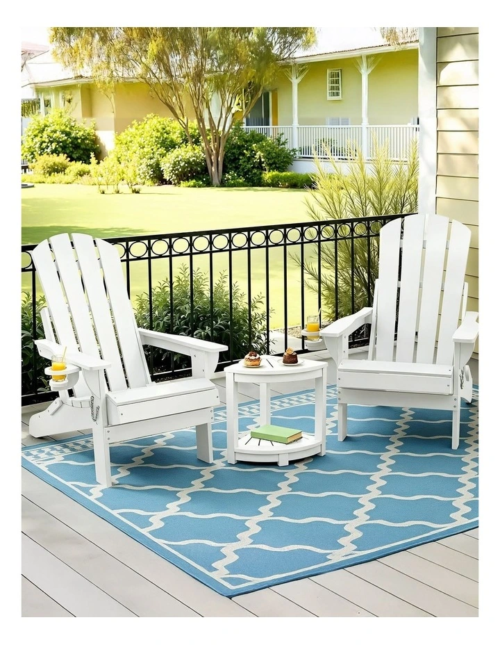 HDPE Adirondack Folding Outdoor Table and Chairs Furniture in White image 3