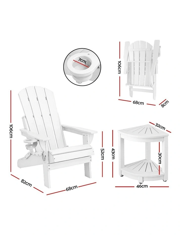 HDPE Adirondack Folding Outdoor Table and Chairs Furniture in White image 4