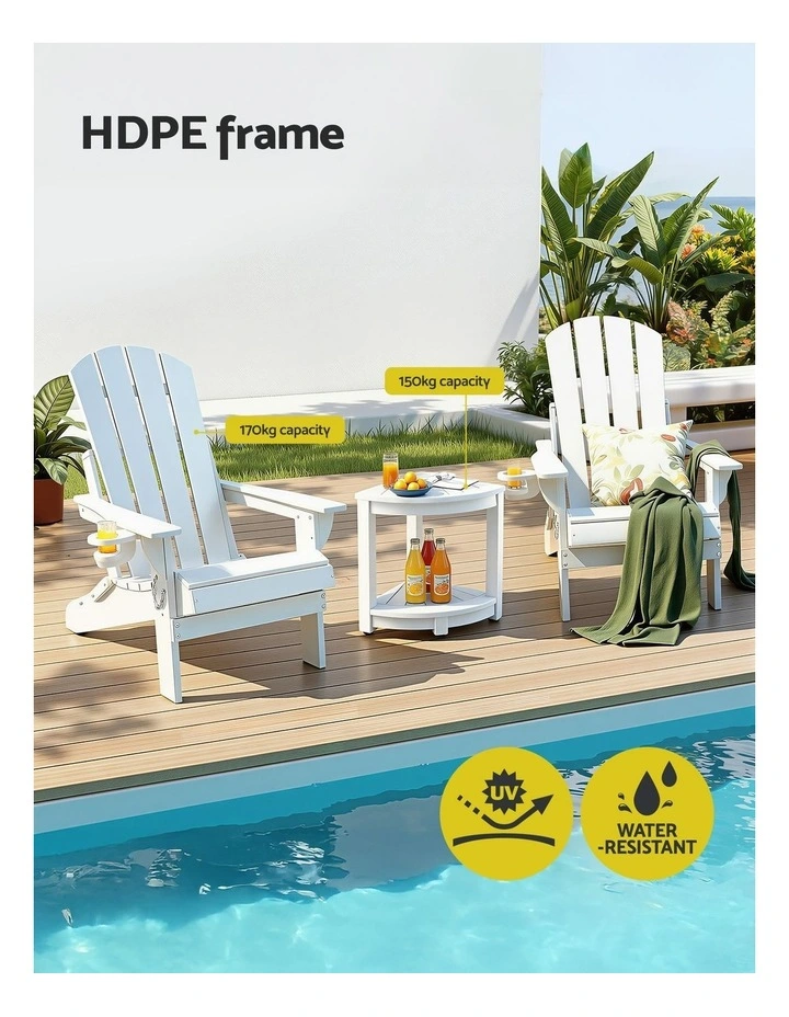 HDPE Adirondack Folding Outdoor Table and Chairs Furniture in White image 5