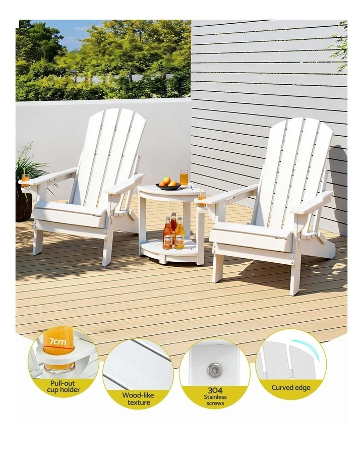 HDPE Adirondack Folding Outdoor Table and Chairs Furniture in White image 6