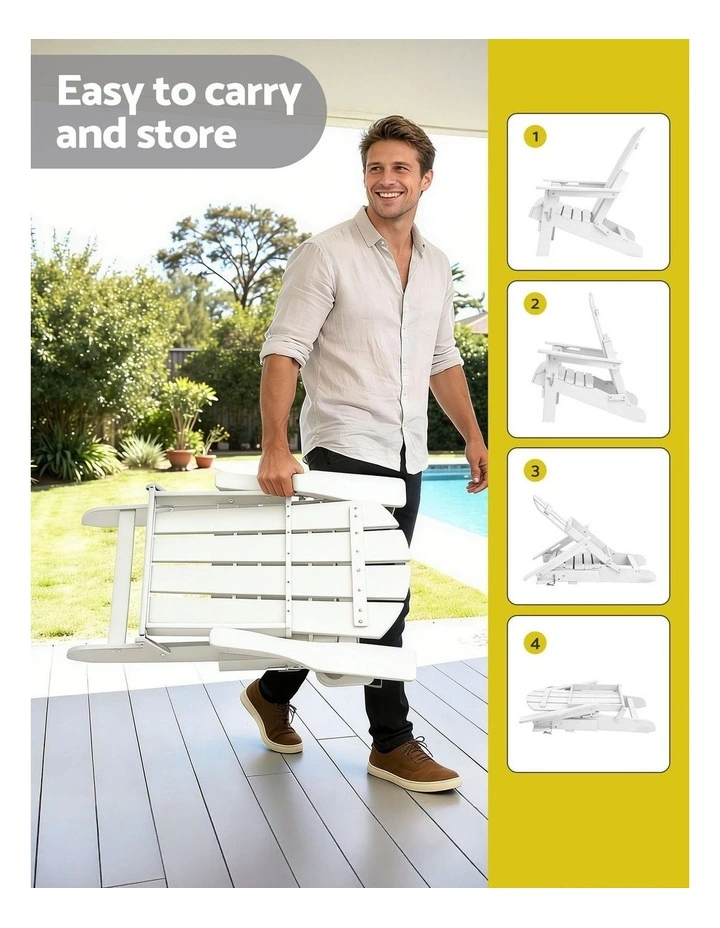 HDPE Adirondack Folding Outdoor Table and Chairs Furniture in White image 7