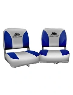 Marine Swivel Low Back 2x Folding Boat Seats 13cm in Grey/Blue