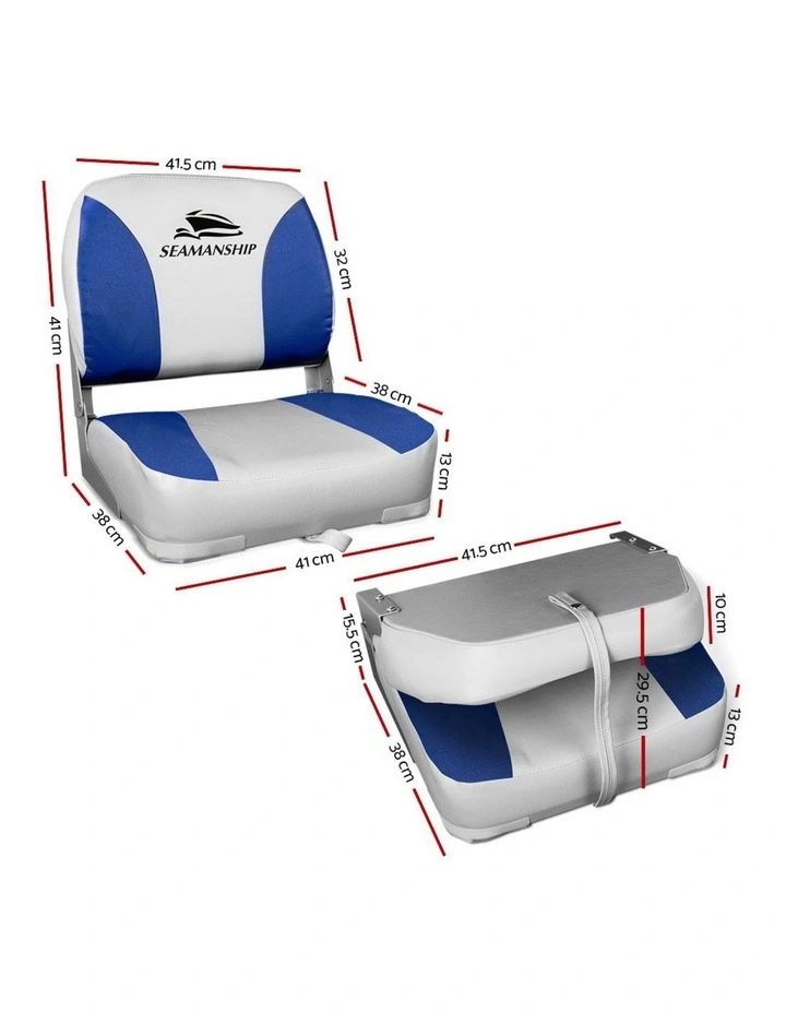 Marine Swivel Low Back 2x Folding Boat Seats 13cm in Grey/Blue image 2