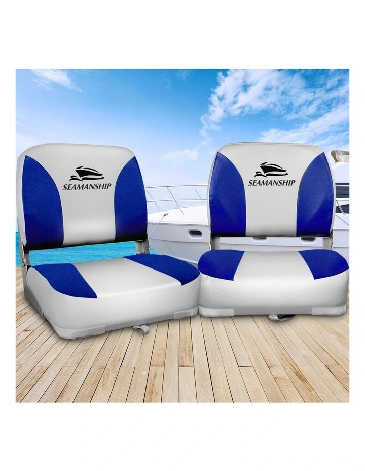 Marine Swivel Low Back 2x Folding Boat Seats 13cm in Grey/Blue image 3