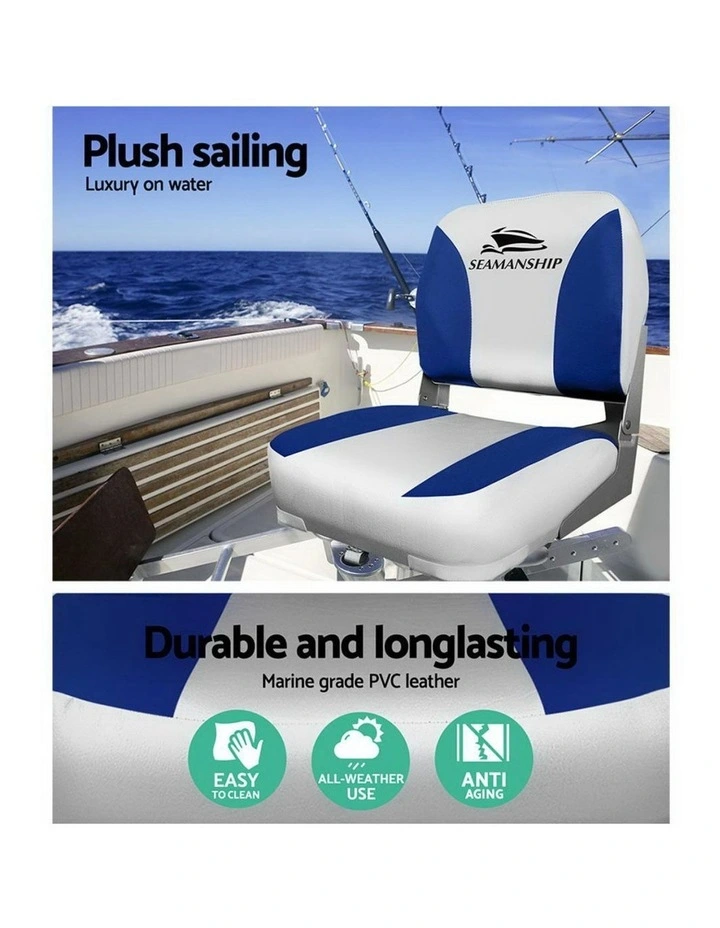 Marine Swivel Low Back 2x Folding Boat Seats 13cm in Grey/Blue image 5