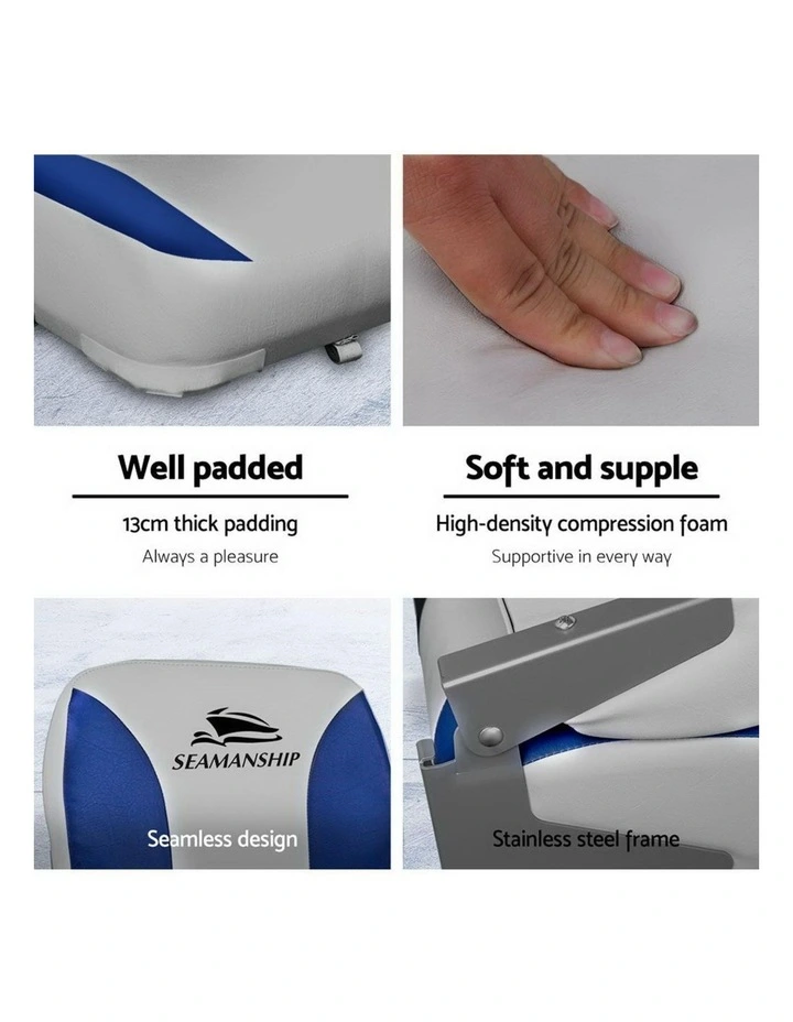 Marine Swivel Low Back 2x Folding Boat Seats 13cm in Grey/Blue image 6