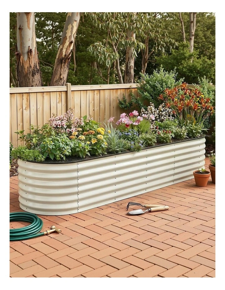Galvanised Rust Resistant Oval Raised Garden Bed Planter Box 240x60x45cm in White image 2