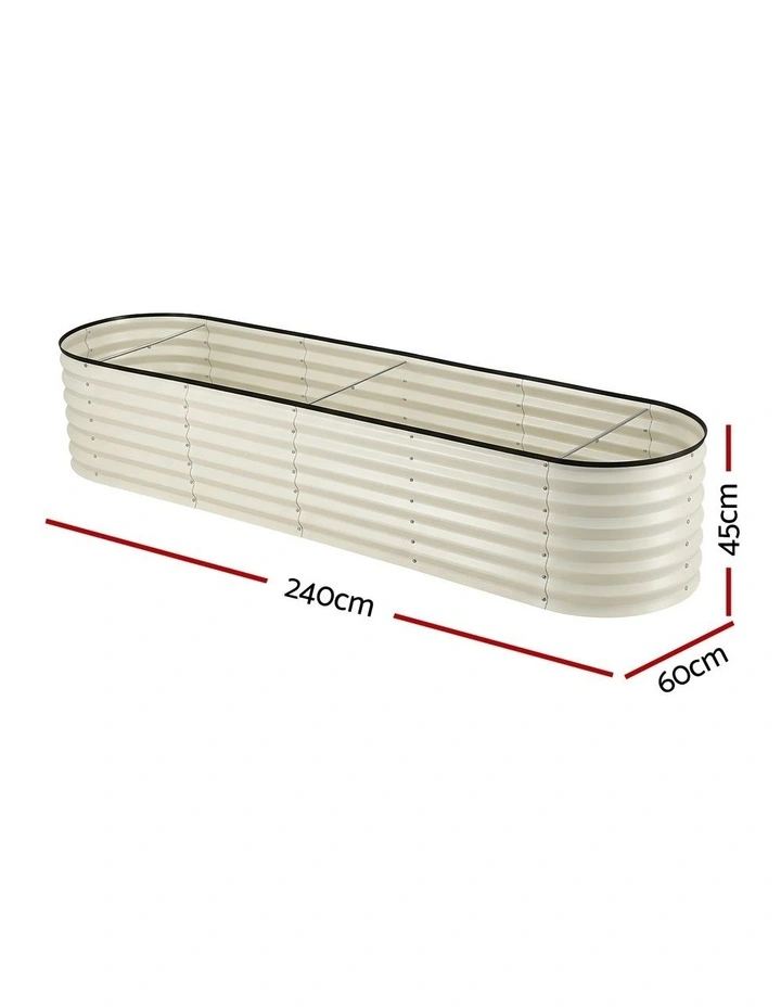 Galvanised Rust Resistant Oval Raised Garden Bed Planter Box 240x60x45cm in White image 3