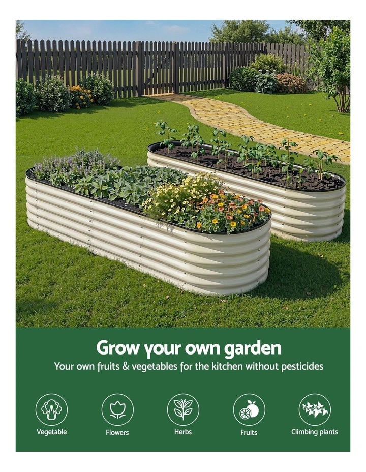 Galvanised Rust Resistant Oval Raised Garden Bed Planter Box 240x60x45cm in White image 4