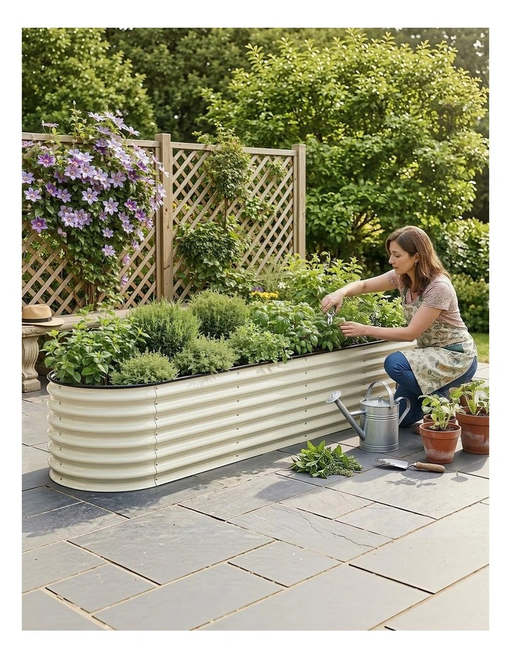 Galvanised Rust Resistant Oval Raised Garden Bed Planter Box 240x60x45cm in White image 5