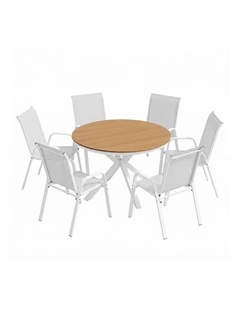 Steel Table and Chairs Patio Garden Outdoor Dining Set Furniture 7 Pieces in White