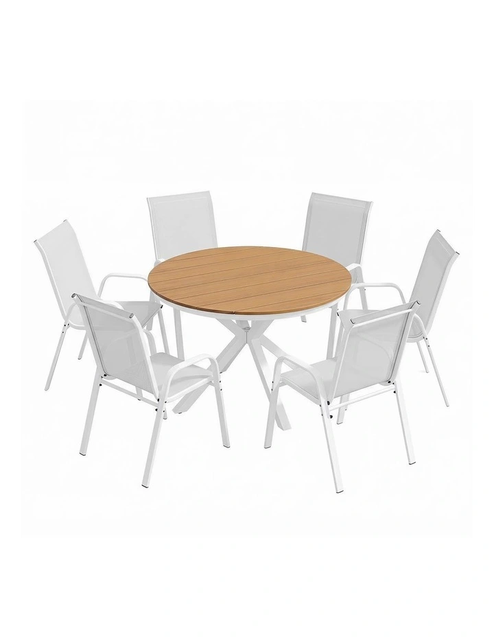 Steel Table and Chairs Patio Garden Outdoor Dining Set Furniture 7 Pieces in White image 1