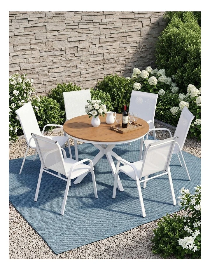 Steel Table and Chairs Patio Garden Outdoor Dining Set Furniture 7 Pieces in White image 3