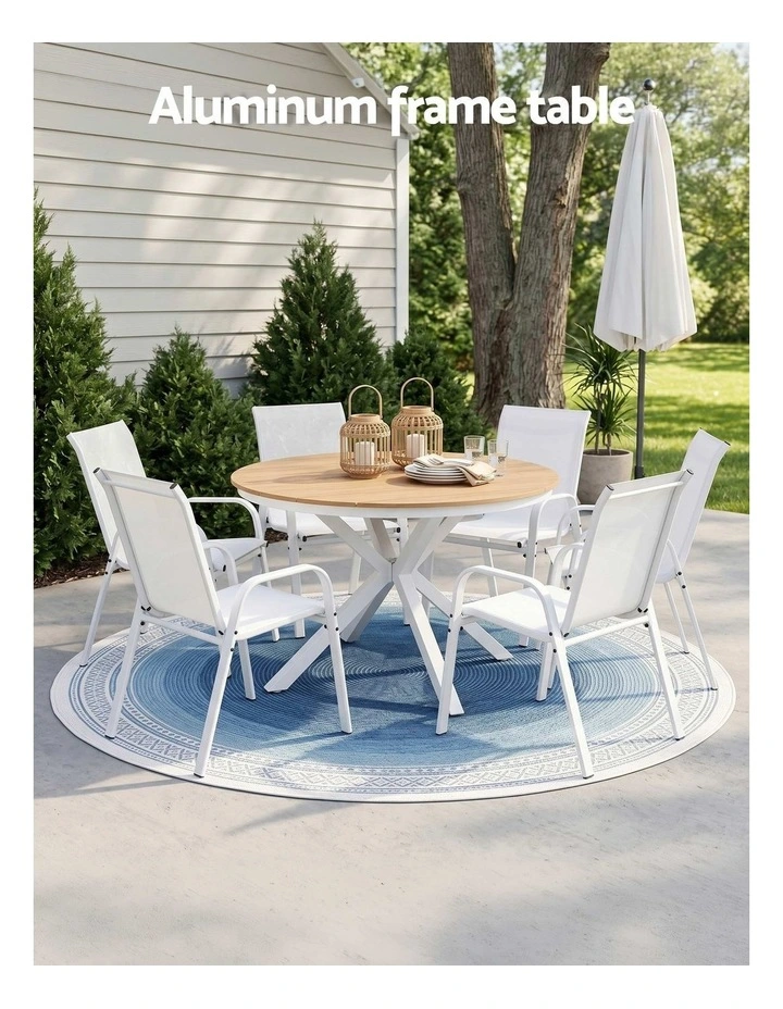 Steel Table and Chairs Patio Garden Outdoor Dining Set Furniture 7 Pieces in White image 5