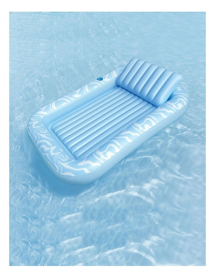 Inflatable Chair Bed Pillow Cup Holder Floating Seat Pool Lounger 2.03x1.37m in Blue image 3