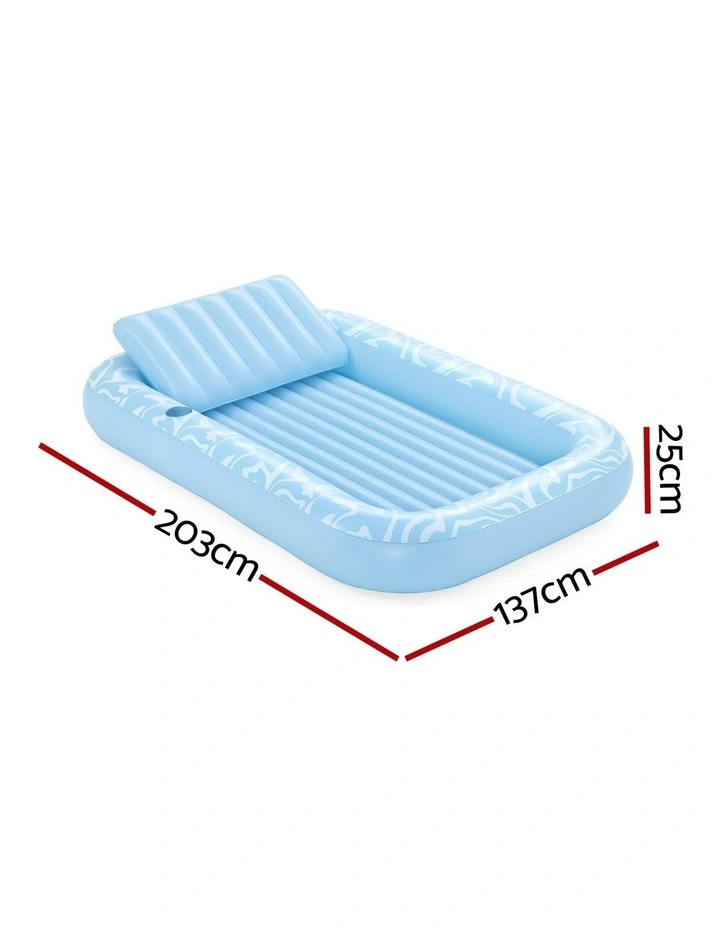 Inflatable Chair Bed Pillow Cup Holder Floating Seat Pool Lounger 2.03x1.37m in Blue image 4