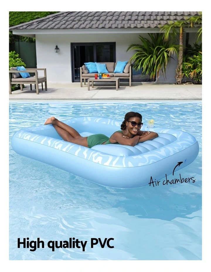 Inflatable Chair Bed Pillow Cup Holder Floating Seat Pool Lounger 2.03x1.37m in Blue image 5