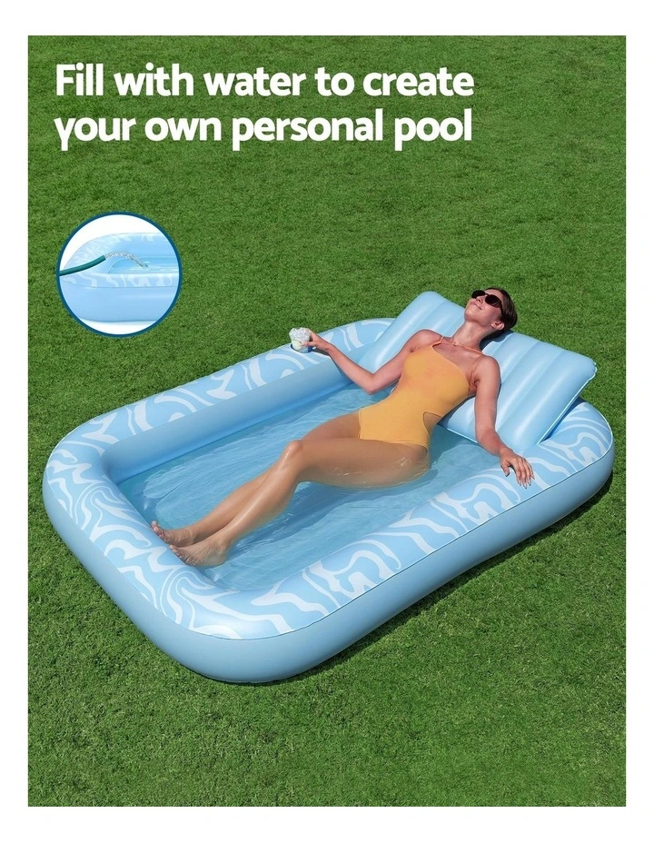 Inflatable Chair Bed Pillow Cup Holder Floating Seat Pool Lounger 2.03x1.37m in Blue image 7