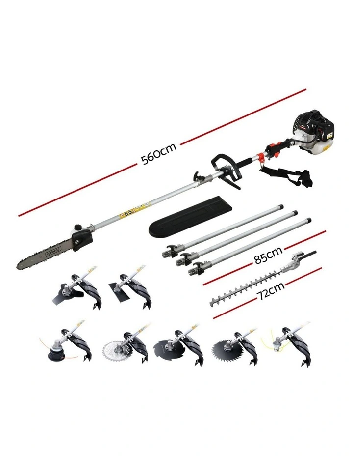 Pole Chainsaw Hedge Trimmer Brush Cutter Whipper Snipper Tool 9 in 1 in Silver image 2
