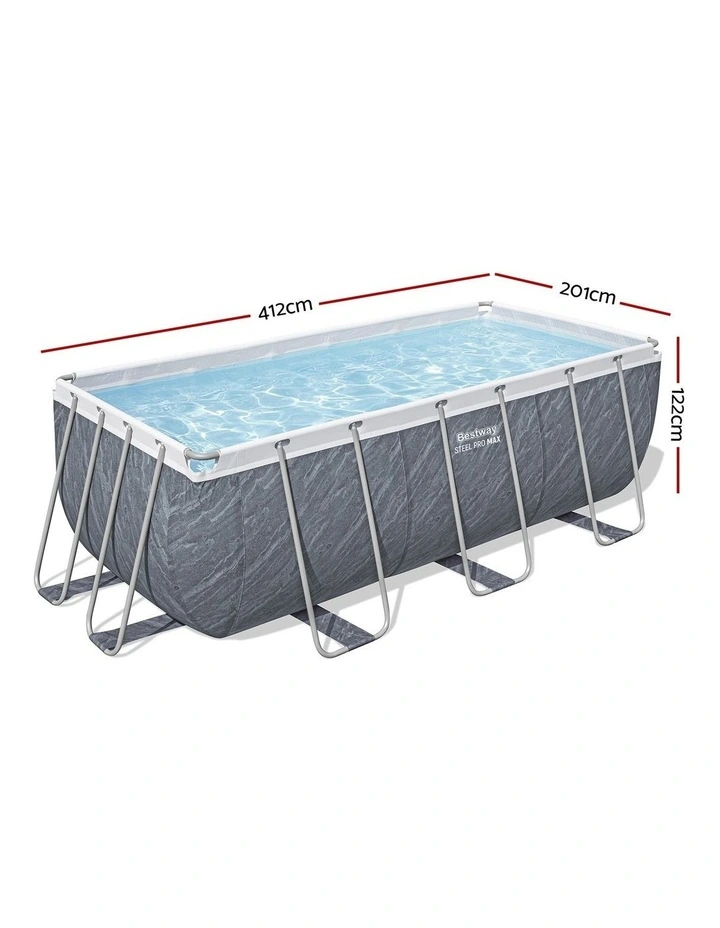 Pump Ladder and Steel Frame Swimming Pool Set 412x201x122cm in Grey image 4