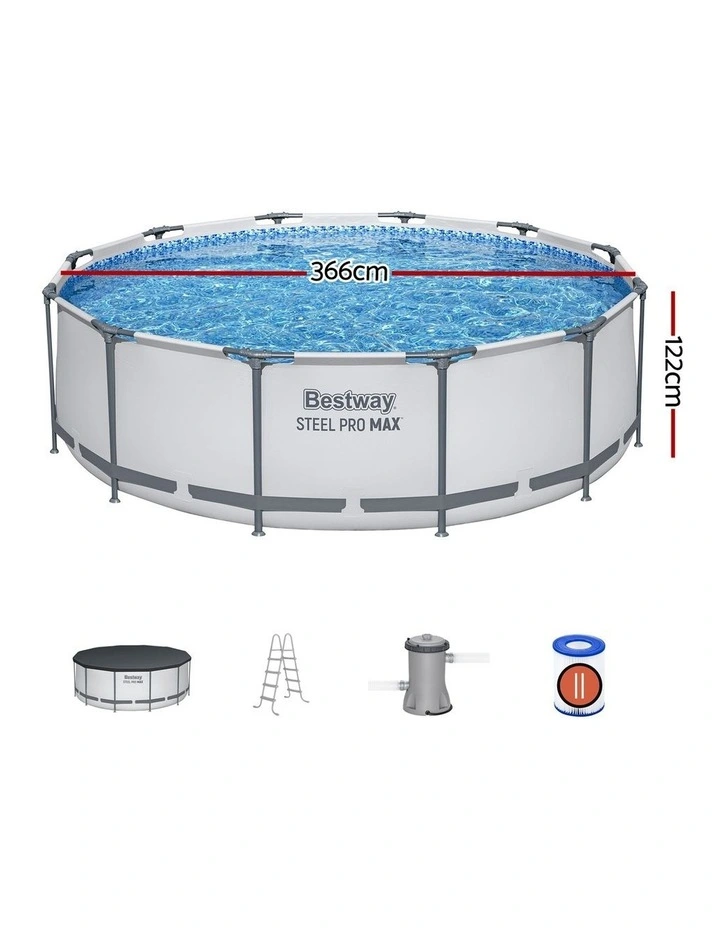 Above Ground Pools Round Filter Pump Cover Ladder Swimming Pool 366cm in White image 4