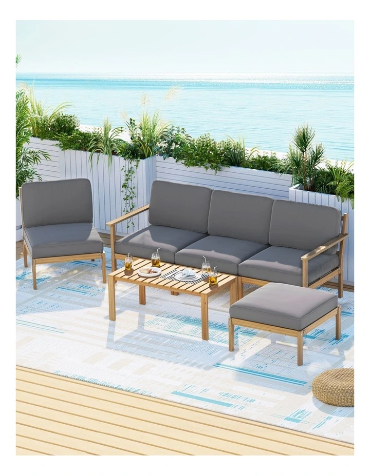 5-Seater Outdoor Sofa Set 6 Pieces in Beige image 3