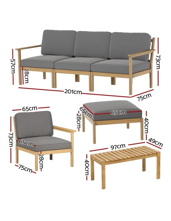 5-Seater Outdoor Sofa Set 6 Pieces in Beige image 4