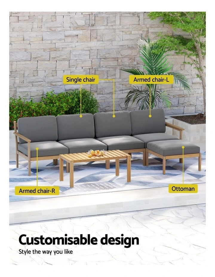 5-Seater Outdoor Sofa Set 6 Pieces in Beige image 5