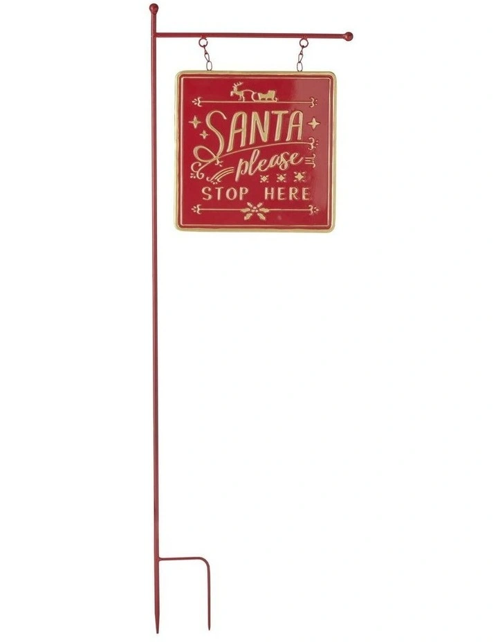 Santa Stop Here Garden Stake L30*H97cm in Red image 1