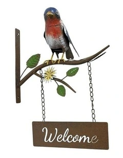 Door Post Welcome Sign With Colourful Bird 30.5x25x41 in Multi