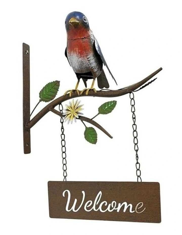 Door Post Welcome Sign With Colourful Bird 30.5x25x41 in Multi image 1