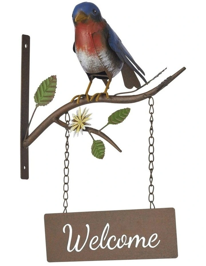 Door Post Welcome Sign With Colourful Bird 30.5x25x41 in Multi image 2